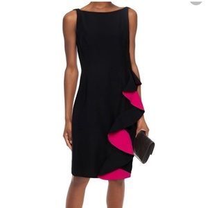 NWOT $2152 Sz 42 6 Alexander McQueen Black Pink Ruffled Two-Tone Crepe Dress